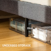 Grey Double Bed Frame with Adjustable Linen Headboard and Wooden Slats by HOMCOM