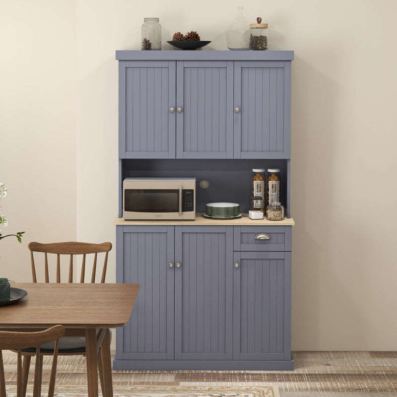 Tall Freestanding Kitchen Cabinet With Drawer and Open Countertop For Storage, Grey