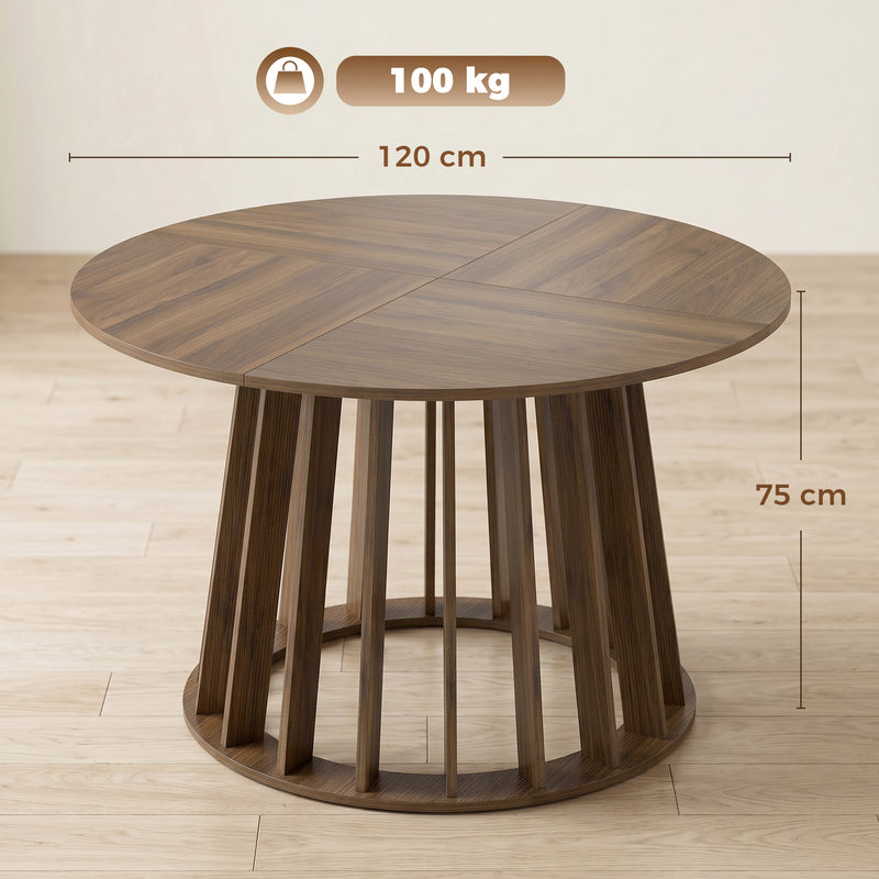 Round Dining Table for Easy Family Meals Wipe Clean Surface Seats 4 to 6 Light Walnut