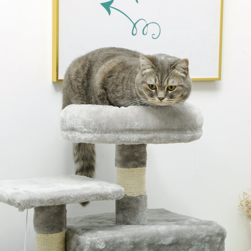 132cm Cat Tree Tower with Scratching Post Hammock and Toys for Indoor Cats Grey