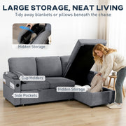 Corner Sofa Bed with Storage and USB Charging for Flexible Guest Sleeping Grey AOSOM