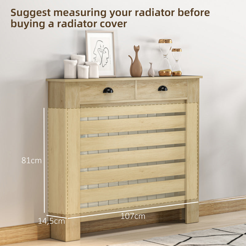 Radiator Cover with Slatted Front and Storage Drawer for Safe Family Homes Oak Homcom