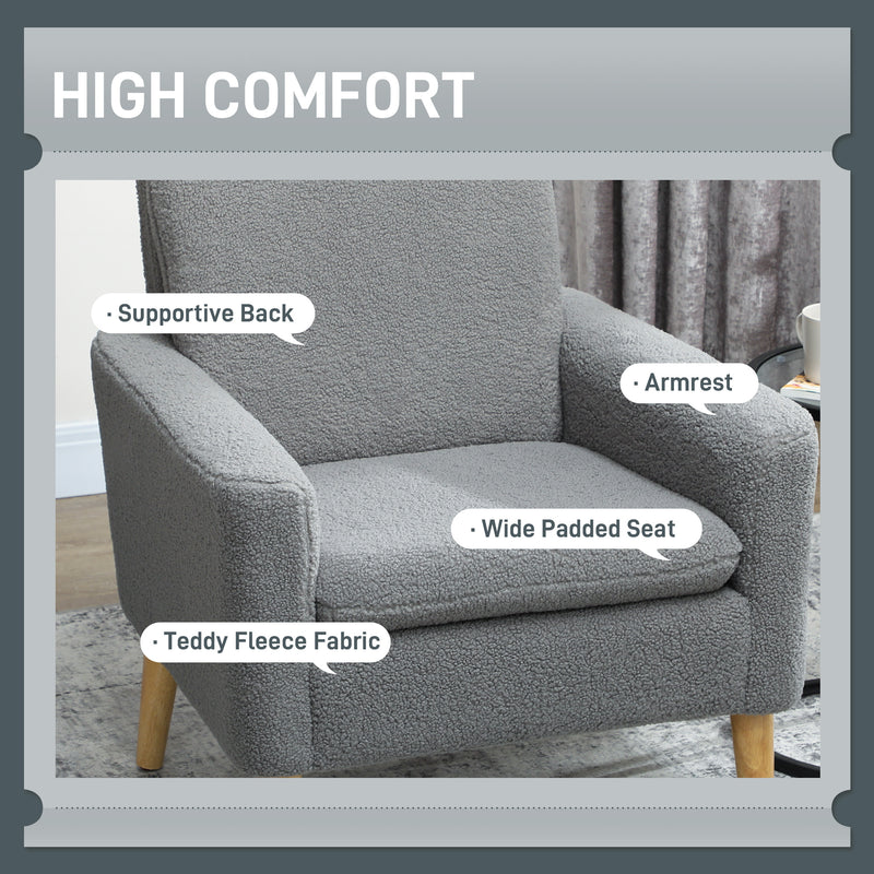 Upholstered Accent Armchair with Wide Padded Seat and Wooden Legs for Living Room Grey