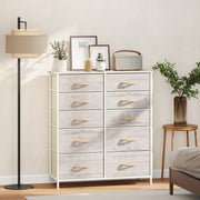 Tall Chest of 10 Fabric Drawers for Bedroom Storage with Wood Frame, Natural Finish