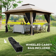 3.6 x 3.6m Pop Up Gazebo with Mesh Sides, Carry Case, Weight Bags, Beige by Outsunny