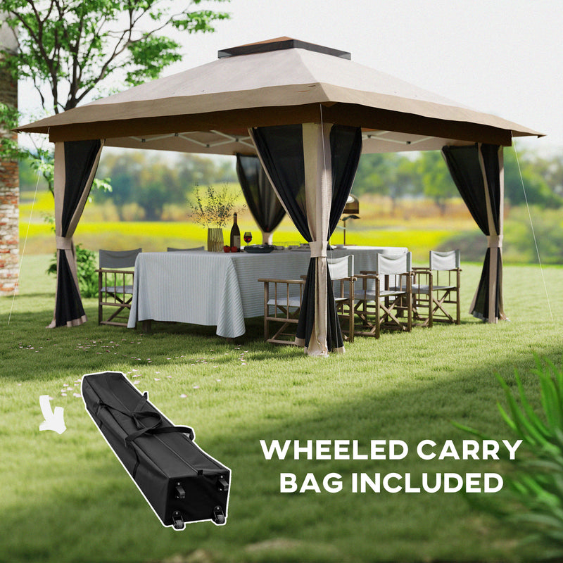 3.6 x 3.6m Pop Up Gazebo with Mesh Sides, Carry Case, Weight Bags, Beige by Outsunny