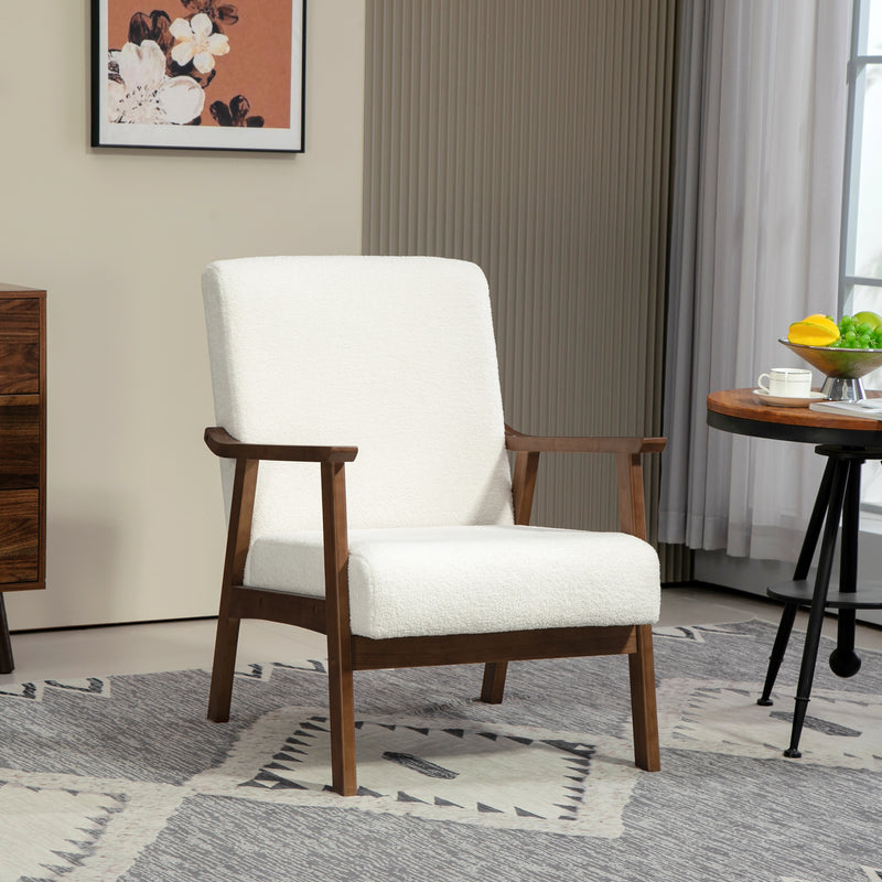 Accent Chair with Soft Boucle Upholstery for Reading Nook or Bedroom White Brown