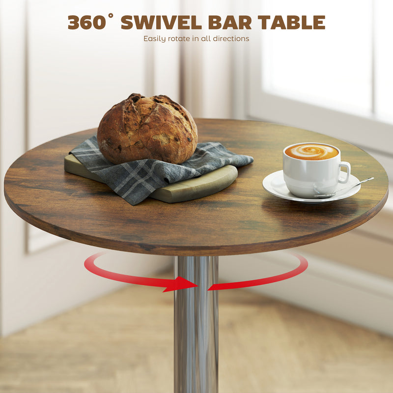 Swivel Round Bar Table with Adjustable Height for Kitchen or Cafe Use Rustic Brown AOSOM