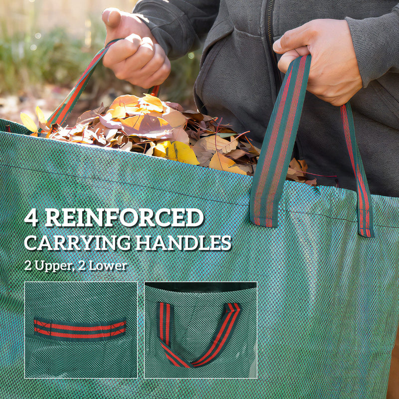 Set of 3 Green 272L Heavy Duty Garden Waste Bags With Handles Foldable and Reusable by Outsunny