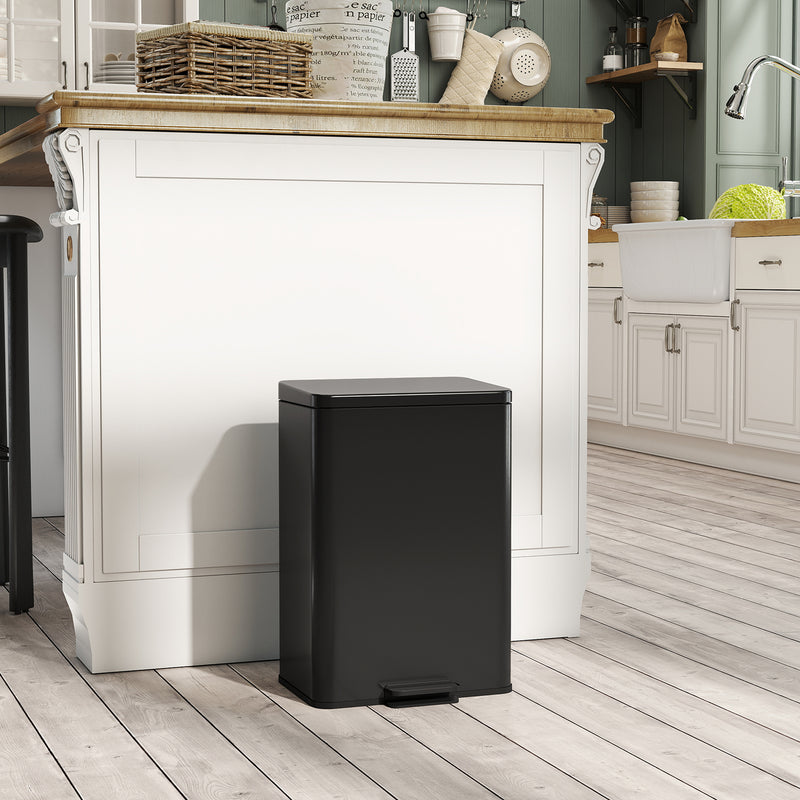 20L Pedal Kitchen Bin with Soft Close Lid and Removable Inner Bucket Matte Black AOSOM
