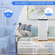 Portable 16L Dehumidifier with Air Purifier and Timer for Home Laundry Use, White