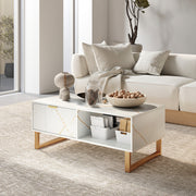 White Marble Effect Coffee Table with Hidden Storage and Sleek Design by HOMCOM