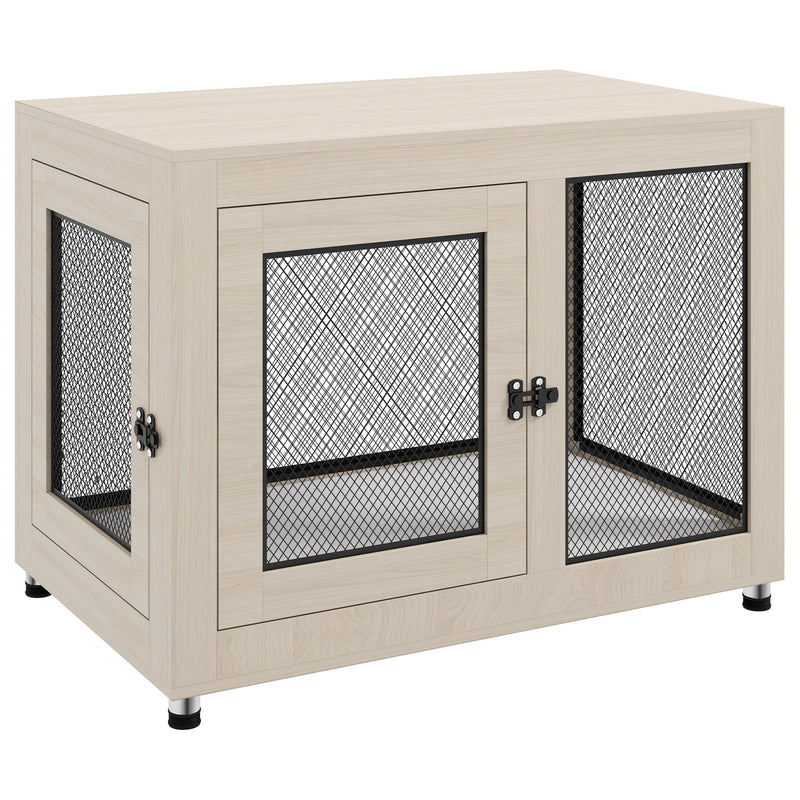 2 in 1 Dog Crate and Side Table with Soft Cushion and Double Doors for Large Dogs, Grey