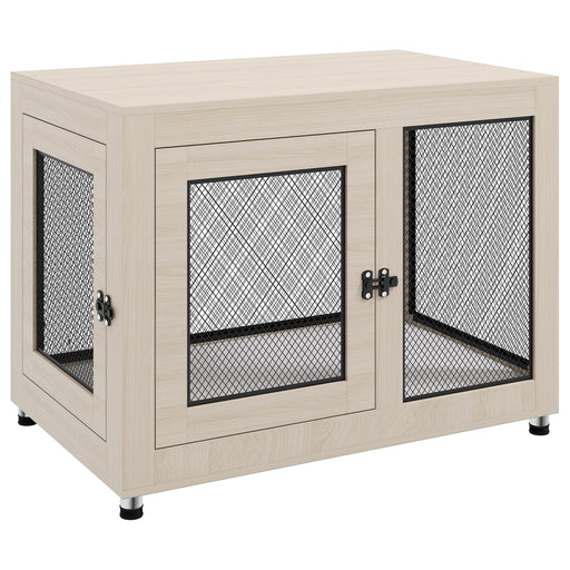 2 in 1 Dog Crate and Side Table with Soft Cushion and Double Doors for Large Dogs, Grey
