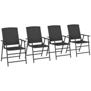 Set of Four Black Folding Rattan Dining Chairs for Outdoor and Garden by Outsunny