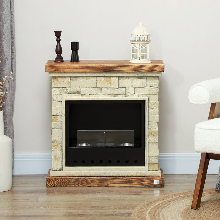 Bioethanol Fireplace Heater with Brickwork Effect Mantelpiece Brown by HOMCOM
