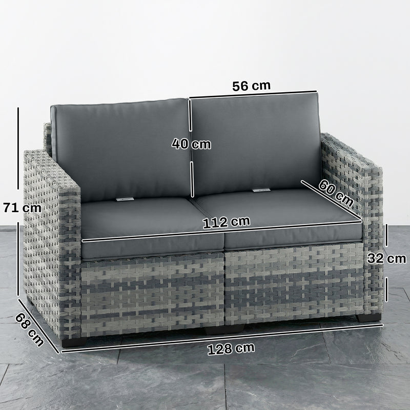 2 Seater Rattan Garden Sofa with Cushions for Outdoor Relaxing, Mixed Grey