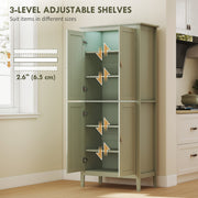 Tall Kitchen Pantry Cupboard with Motion Sensor LED Light for Storage Organisation Green
