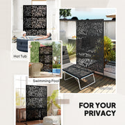 Black Metal Garden Privacy Screen Freestanding 6.5FT Bamboo Design by Outsunny
