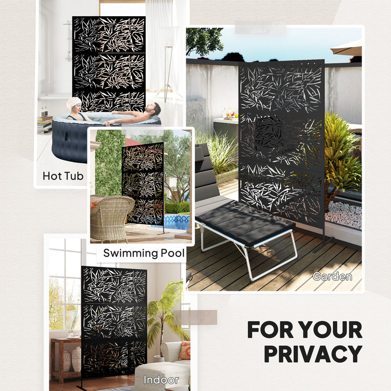 Black Metal Garden Privacy Screen Freestanding 6.5FT Bamboo Design by Outsunny