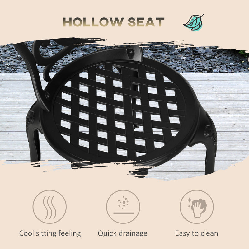 3 Piece Black Cast Aluminium Garden Bistro Set With Umbrella Hole by Outsunny