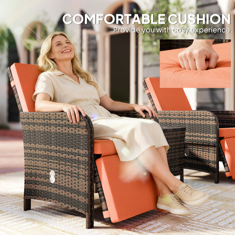 3 Piece Rattan Bistro Set With Cushions and Storage For Balcony or Patio Orange