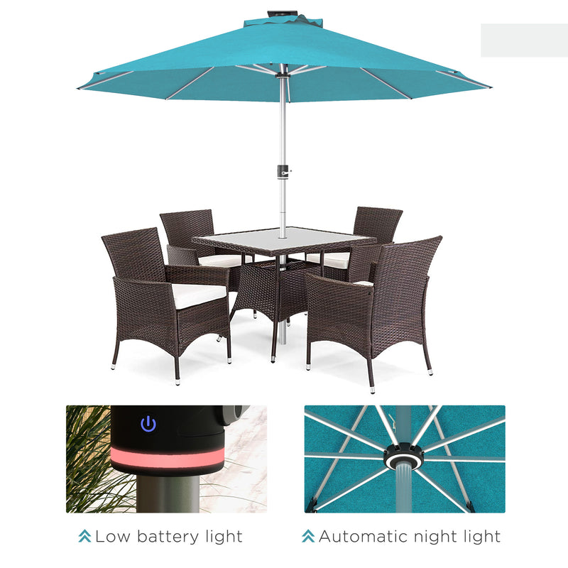 Blue 3m Garden Parasol With Solar LED Lights Ideal For Outdoor Shade And Evening Use