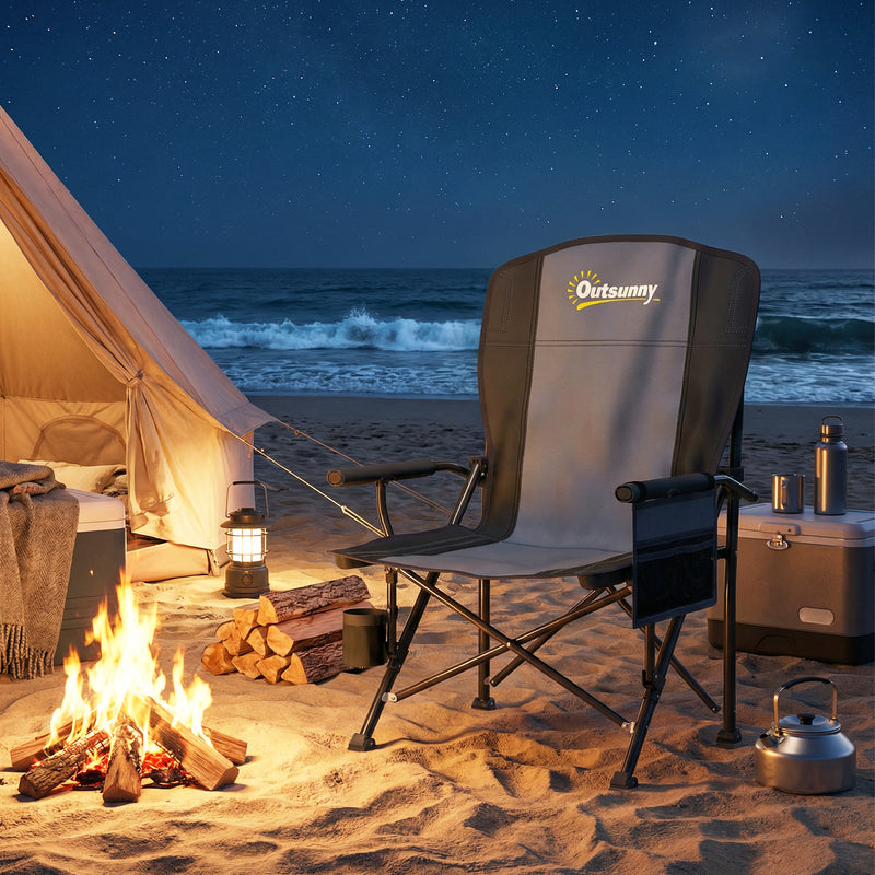 Folding Camping Chair with Padded Seat and Cup Holder for Garden or Campsite Black