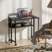 Folding Computer Desk with Drop Leaf and Storage for Small Home Offices Black AOSOM
