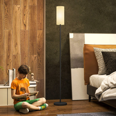 Modern White Floor Lamp with Linen Shade and Foot Switch for Living Room or Bedroom
