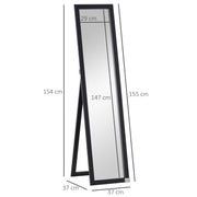 Free Standing Full Length Dressing Mirror with Wall Mount Option for Bedroom 154 cm, Black