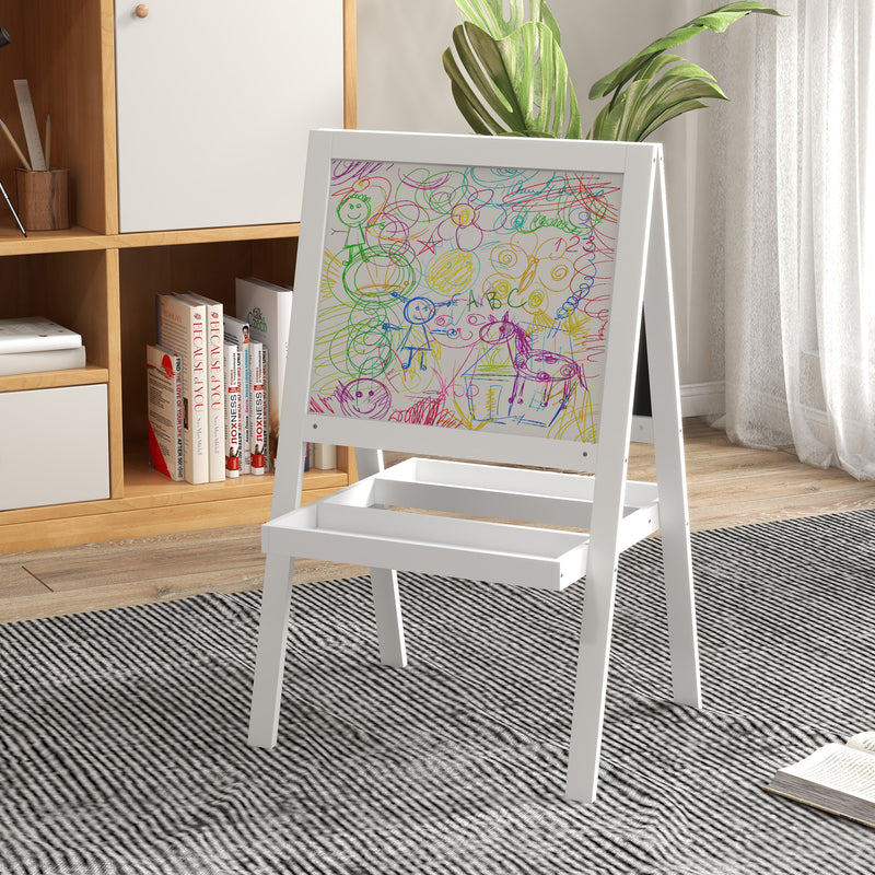 2 in 1 Kids Art Easel With Double Sided Whiteboard Chalkboard And Storage Shelf, White