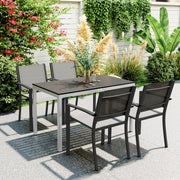 Black Patio Dining Table for 4 to 6 with Slatted Top and Aluminium Frame by Outsunny