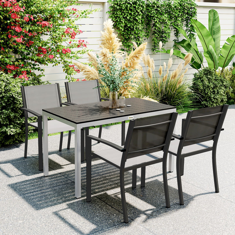 Black Patio Dining Table for 4 to 6 with Slatted Top and Aluminium Frame by Outsunny