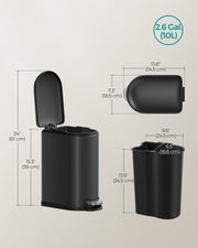 Dimension diagram of the Songmics 10L pedal bin showing 34.5 x 18.5 x 39cm