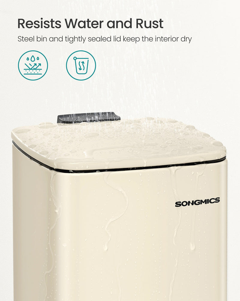 Water being poured over the sealed lid to show the bin resists water and rust