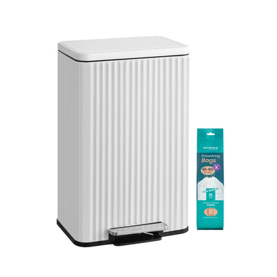SONGMICS 50L steel pedal bin in Cloud White with pack of 15 compatible rubbish bags