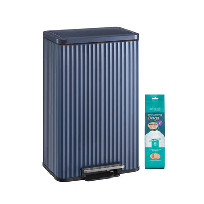 SONGMICS 50L steel pedal bin in Midnight Blue with pack of 15 compatible rubbish bags