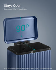 Diagram showing the lid staying open at 90 degrees for hands-free tasks