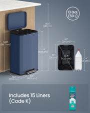 Labelled dimensions diagram: 40.3 x 33.6 x 59.5 cm bin, 90 cm high with lid open