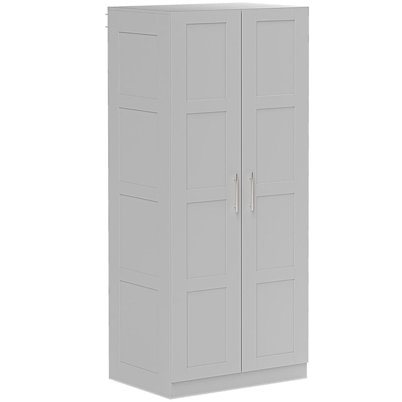 Grey Double Panelled Door Wardrobe with Shelves for Bedroom Storage by HOMCOM
