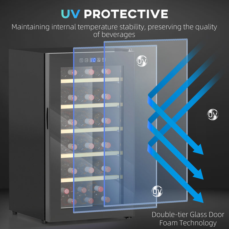 Black 41 Bottle Wine Fridge 91L with Glass Door LED Light and Touch Control by HOMCOM