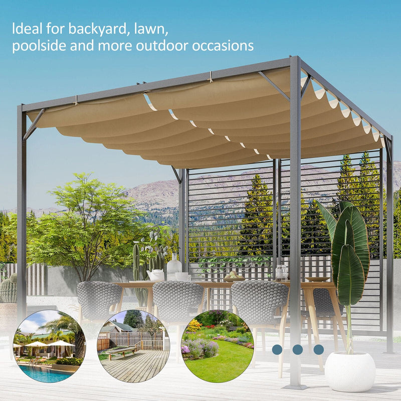 Metal Frame Pergola With Fabric Roof, 3m x 3m