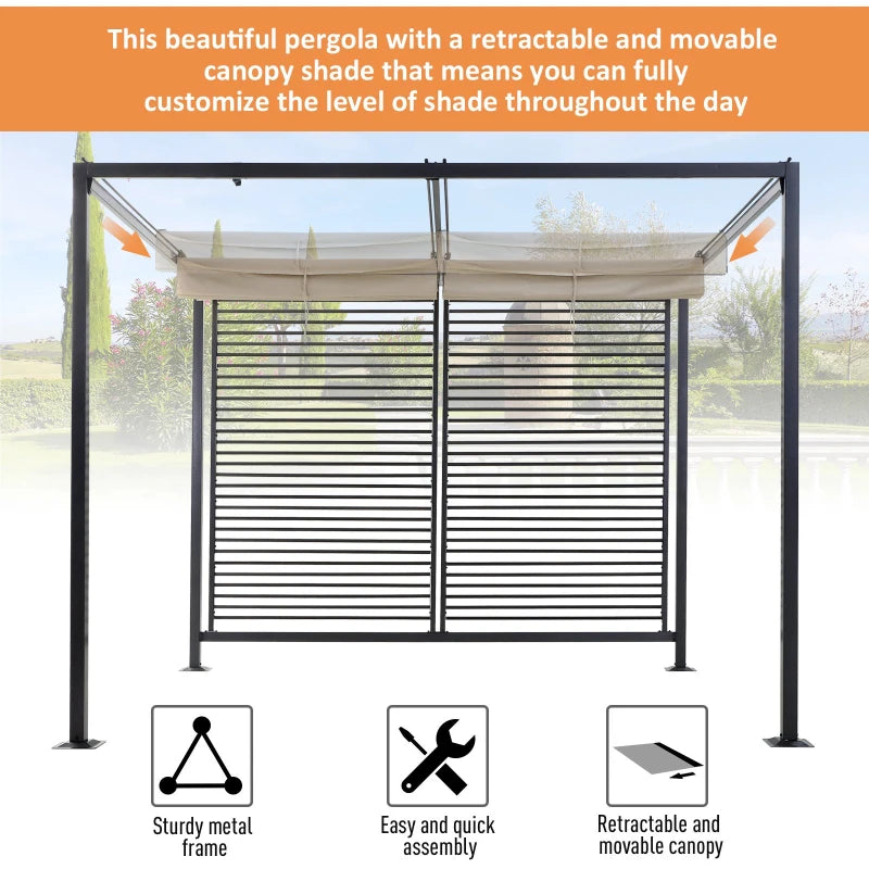 Metal Frame Pergola With Fabric Roof, 3m x 3m