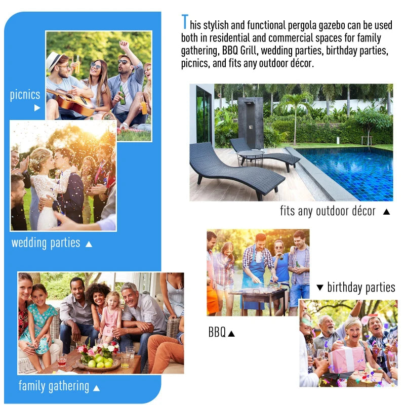 Metal Frame Pergola With Fabric Roof, 3m x 3m