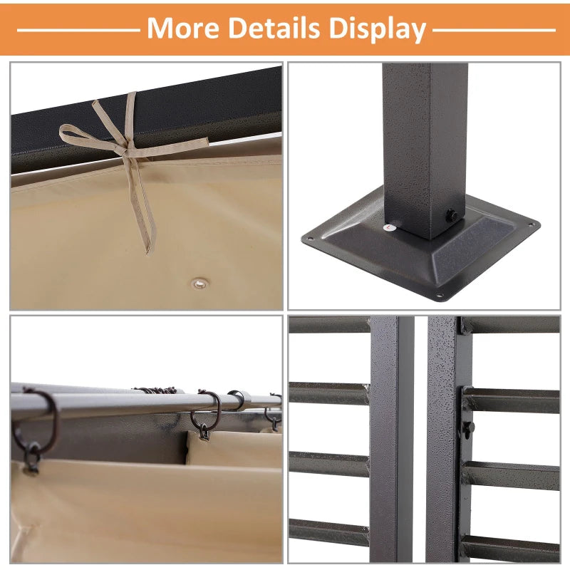 Metal Frame Pergola With Fabric Roof, 3m x 3m