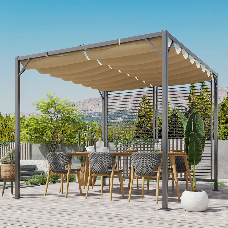 Metal Frame Pergola With Fabric Roof, 3m x 3m