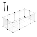 White 20-panel pet playpen with floor built as a rectangle, shown with a rubber mallet and cable ties