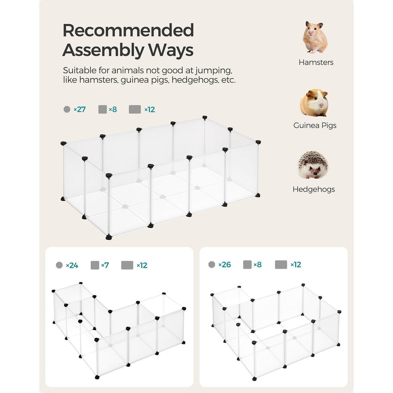 Recommended playpen assembly layouts for hamsters, guinea pigs and hedgehogs