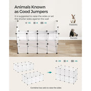 Raised-side playpen layouts for rabbits and ferrets, including two sets combined into one pen